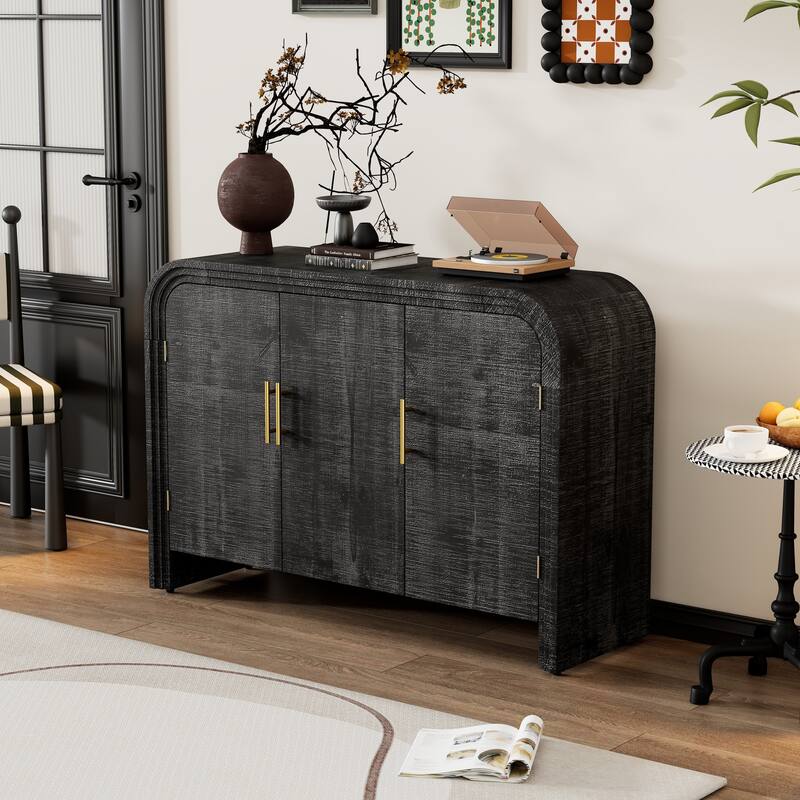 Retro Minimalist Curved Sideboard with Gold Handles