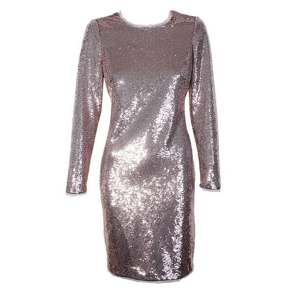 Calvin Klein Rose Gold Sequin Long Sleeve Sequined Knee Length Sheath Dress 4 Overstock 24165349