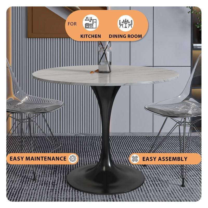 Verve Dining Table with a 36" Round Stone Tabletop in Black Steel - 35.43