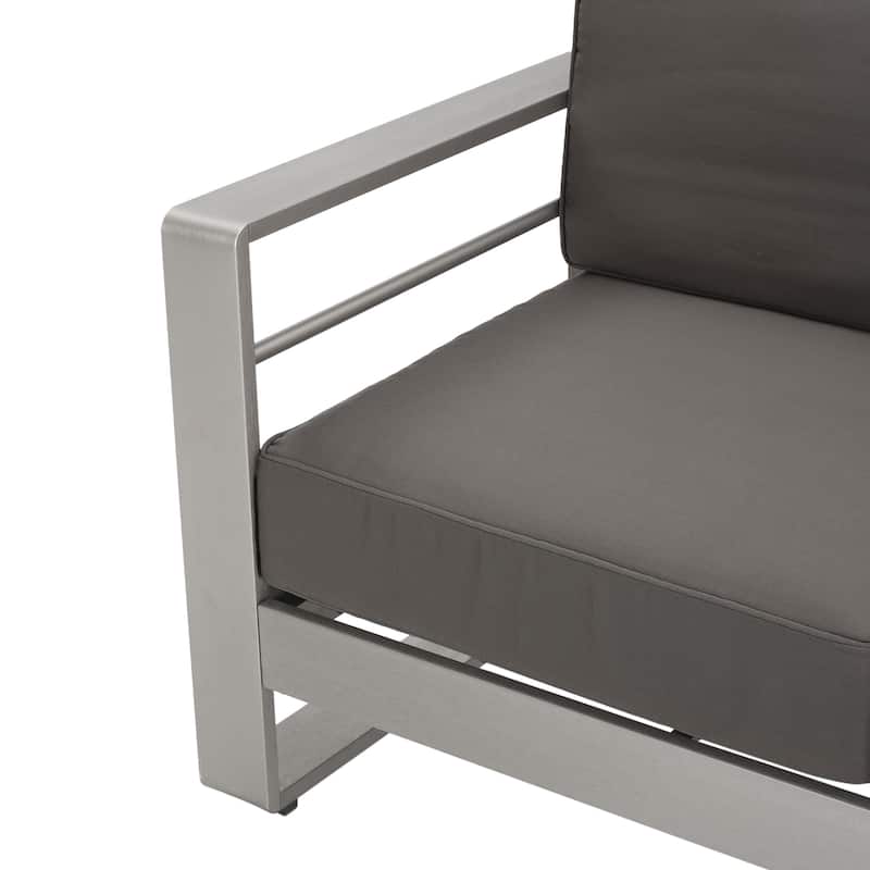 Cape Coral Outdoor 4 Piece Aluminum Chat Set with Water Resistant Cushions by Christopher Knight Home