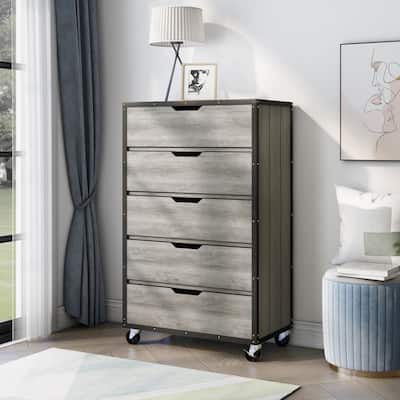 Samuels Industrial Vintage Grey Oak 31-inch Wide 5-Drawer Mobile Vertical Dresser