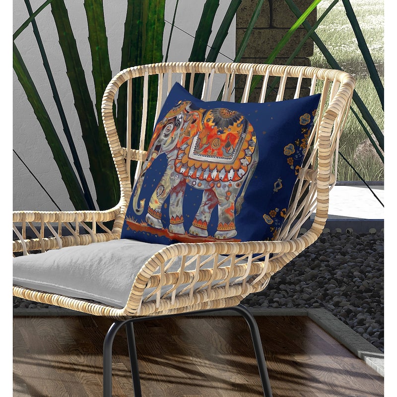 Decorated Elephant Indoor/Outdoor Reversible Throw Pillow Blue and Gray