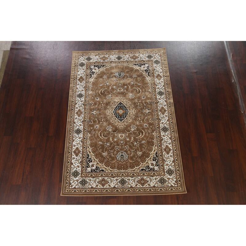 Traditional Brown Floral Oriental Tabriz Area Rug Turkish Carpet