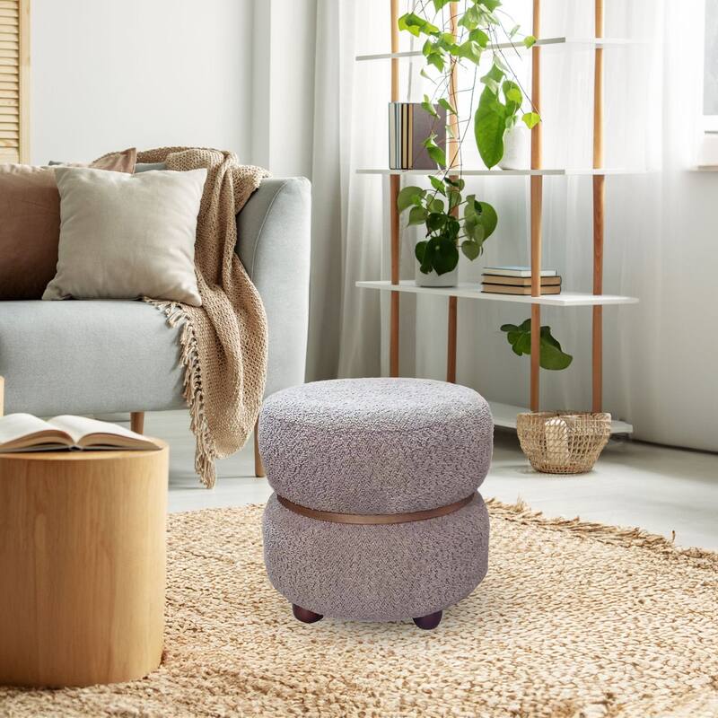 Double Pouf Round Upholstered Vanity Stool and Ottoman Foot Rest