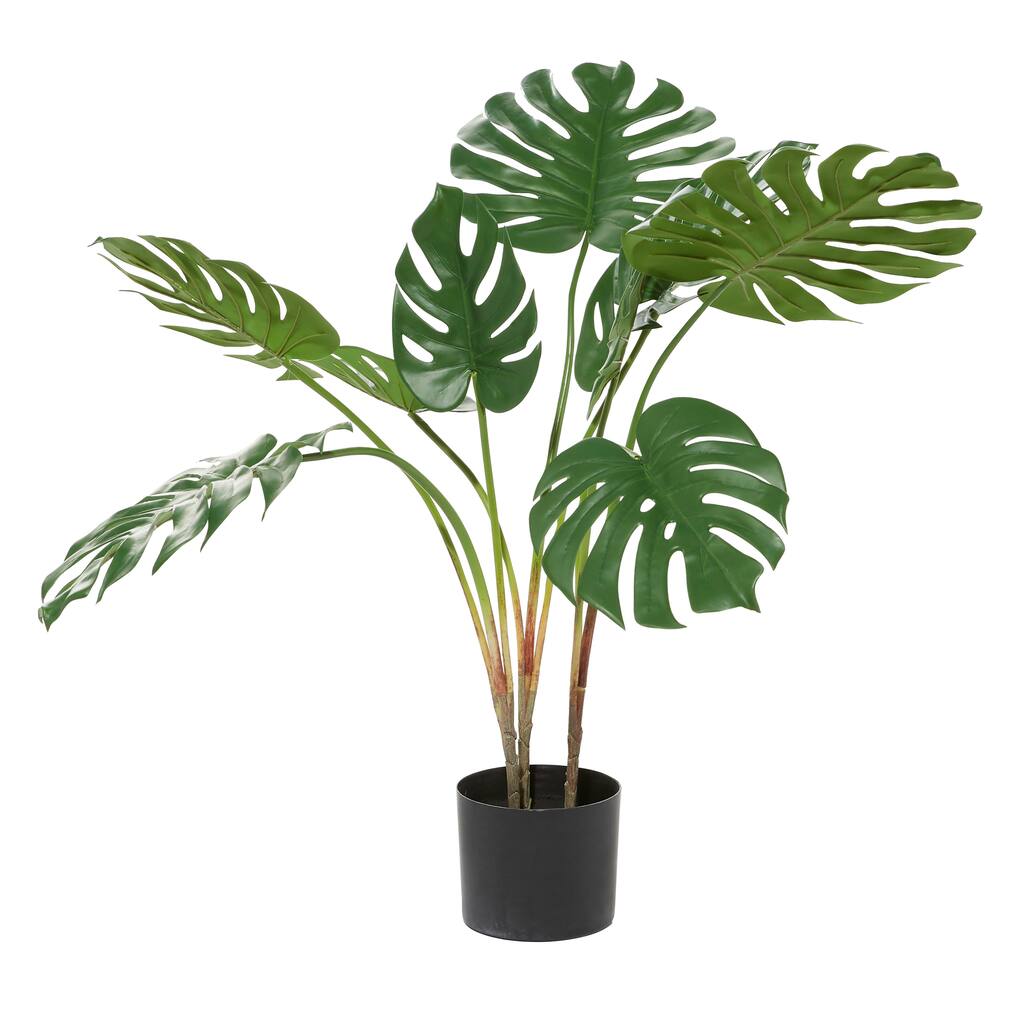 Faux Foliage Monstera Artificial Plant with Realistic Leaves and Black Plastic Pot - Green - Roche River Decor