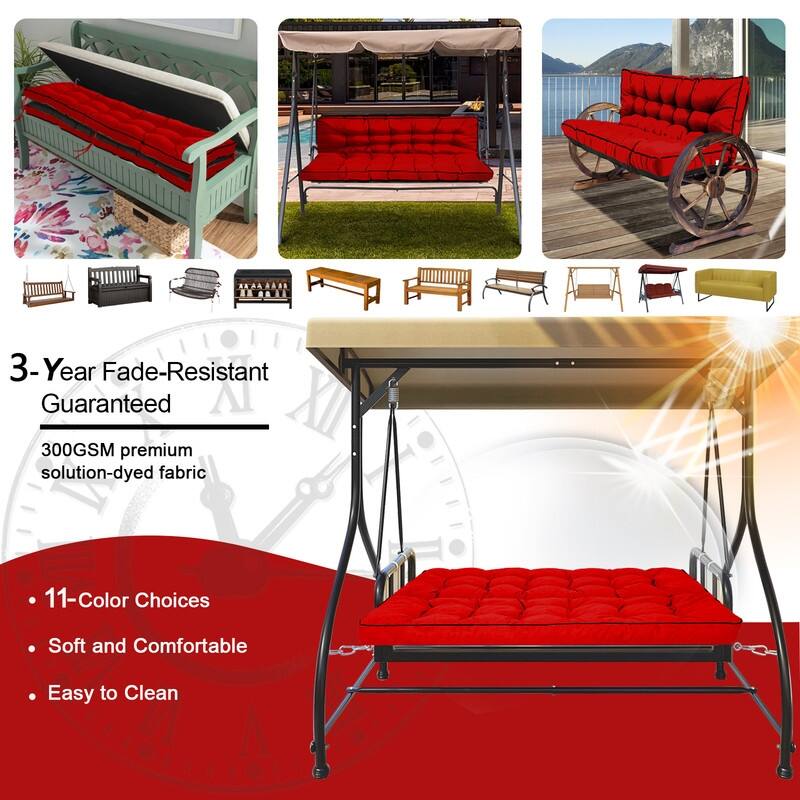 Outdoor Swing Cushions 55 inch, Waterproof Porch Swing Cushions 3 Seater Replacement with Backrest, 4" Thicken Bench Cushion