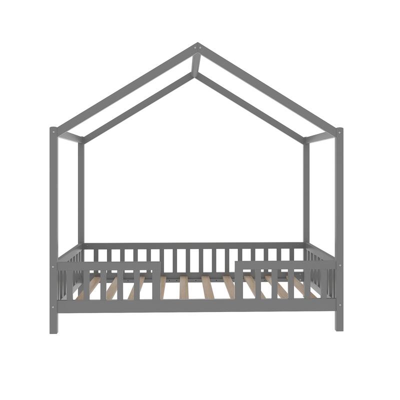 Whimsical Montessori-Inspired Floor Bed with Canopy & Full Safety Rails by Harper&Bright Designs