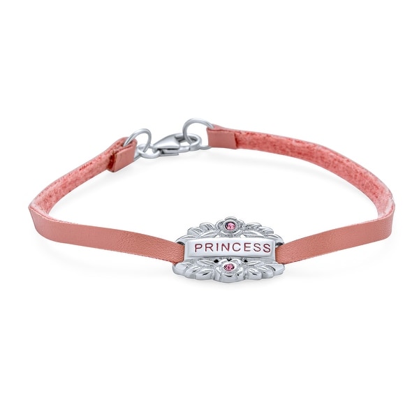 Pink Princess Heart Charm Bangle Leather Bracelet 925 Sterling Silver. Opens flyout.