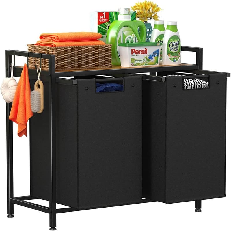 Double Laundry Hamper - 28.7"L x 13.4"W x 28.9"H - 28.7"L x 13.4"W x 28.9"H - Black