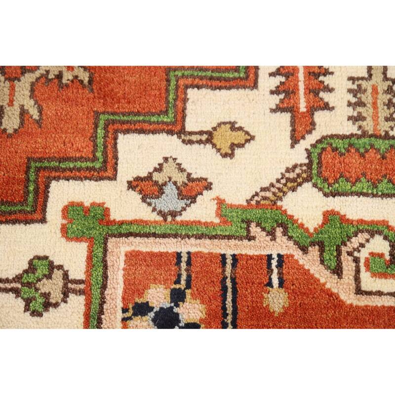 Medallion Heriz Serapi Indian Rug Hand-Knotted Orange Wool Carpet - 8'10"x 11'11"