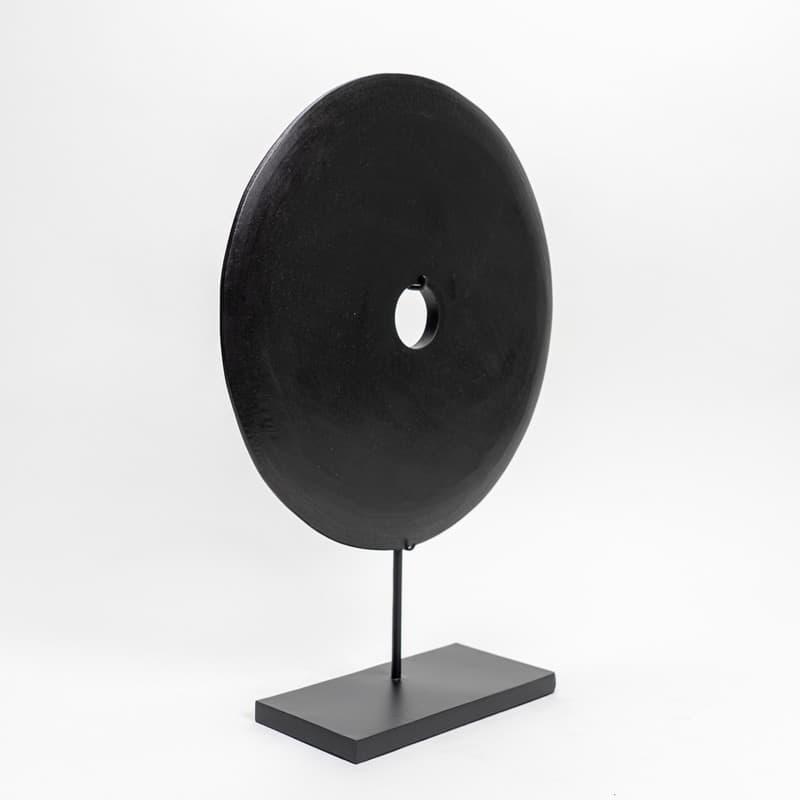 18"H Black Marble Atrani Disk with Stand Statue, Art Figurine Sculpture, Home Décor Collectible