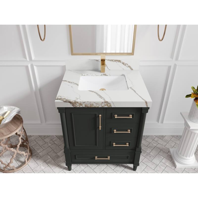 Willow Collections 30 in. W x 22 in. D Aberdeen Single Sink Bathroom Vanity with Countertop - 2" Calacatta Gold - Black Top