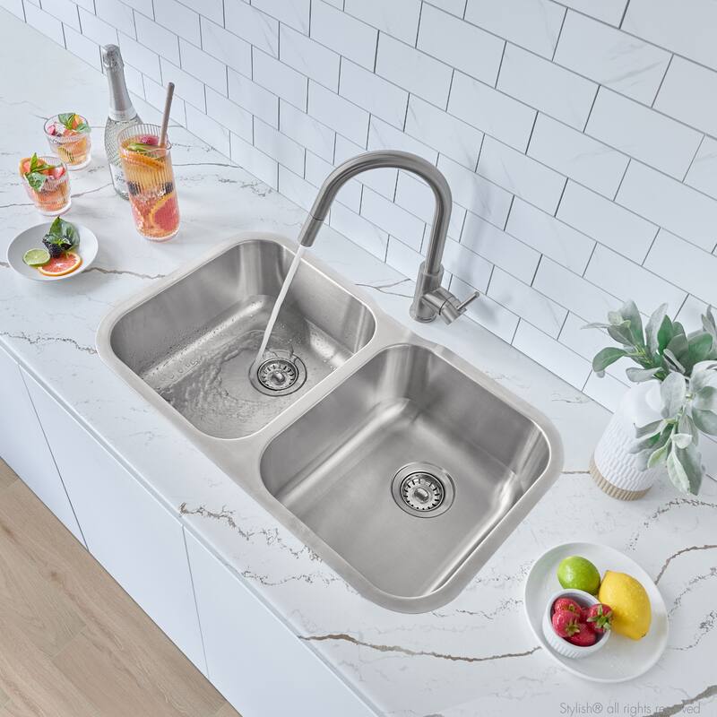 Dual-Mount 31 1/4" Stainless Steel Double Bowl Kitchen Sink S-200T - 31.25
