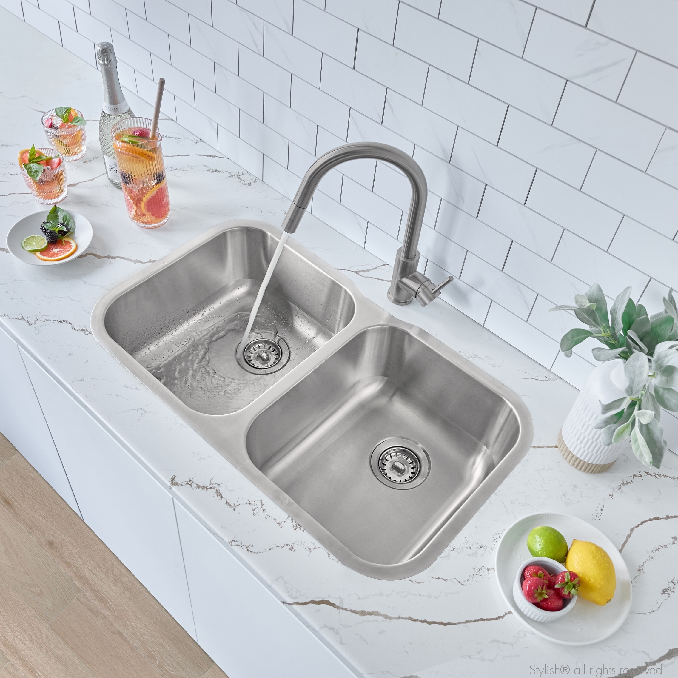 STYLISH 31 inch Stainless Steel 18G Double Bowl Dual Mount Kitchen Sink - 31.25" x 18" x 9"