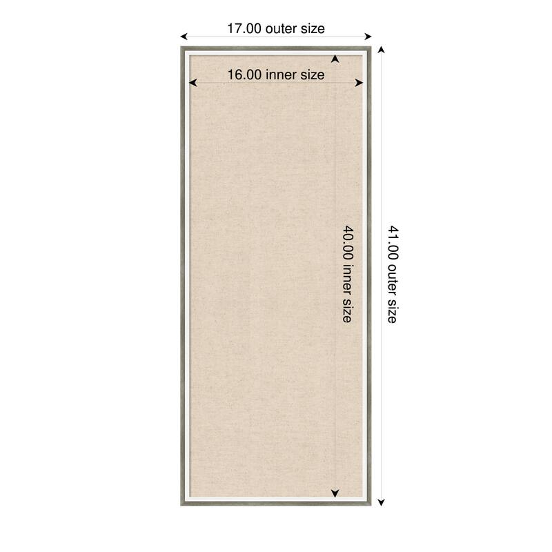 Amanti Art Framed Fabric Pinboard Natural Linen Printed Bulletin Board - Board Size 16 x 40 - Lucie Silver White