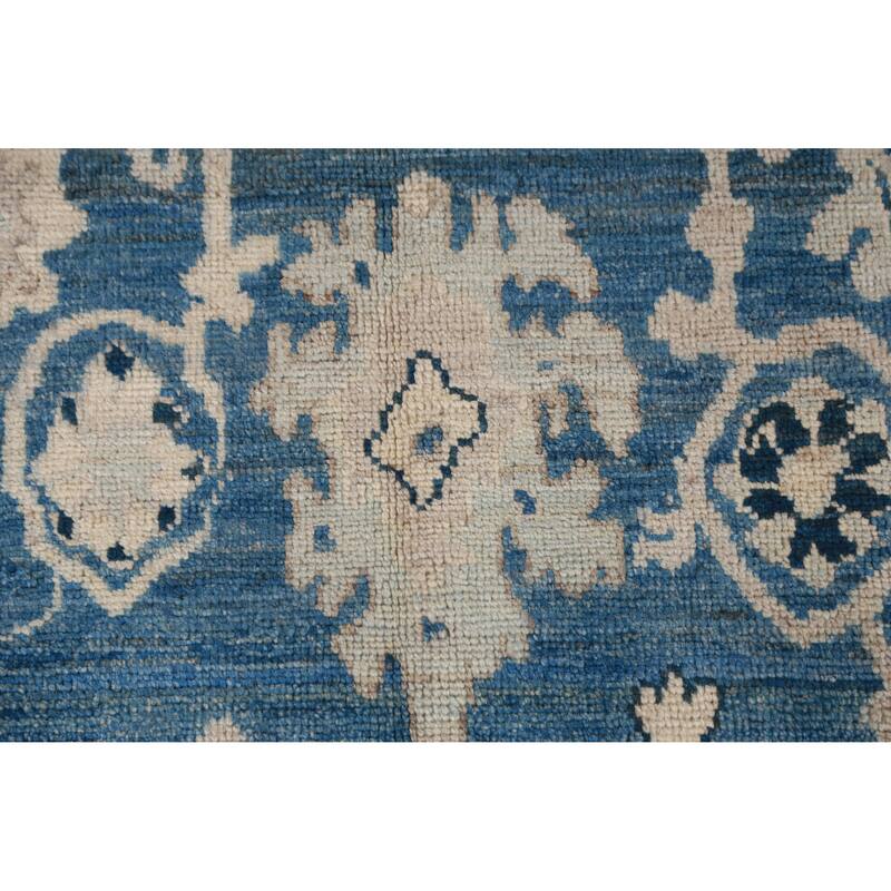 Hand Knotted Oriental 100% Wool Carpet Transitional All-Over Navy Blue & Blues Oushak Area Rug - 9' 4'' X 6' 4''