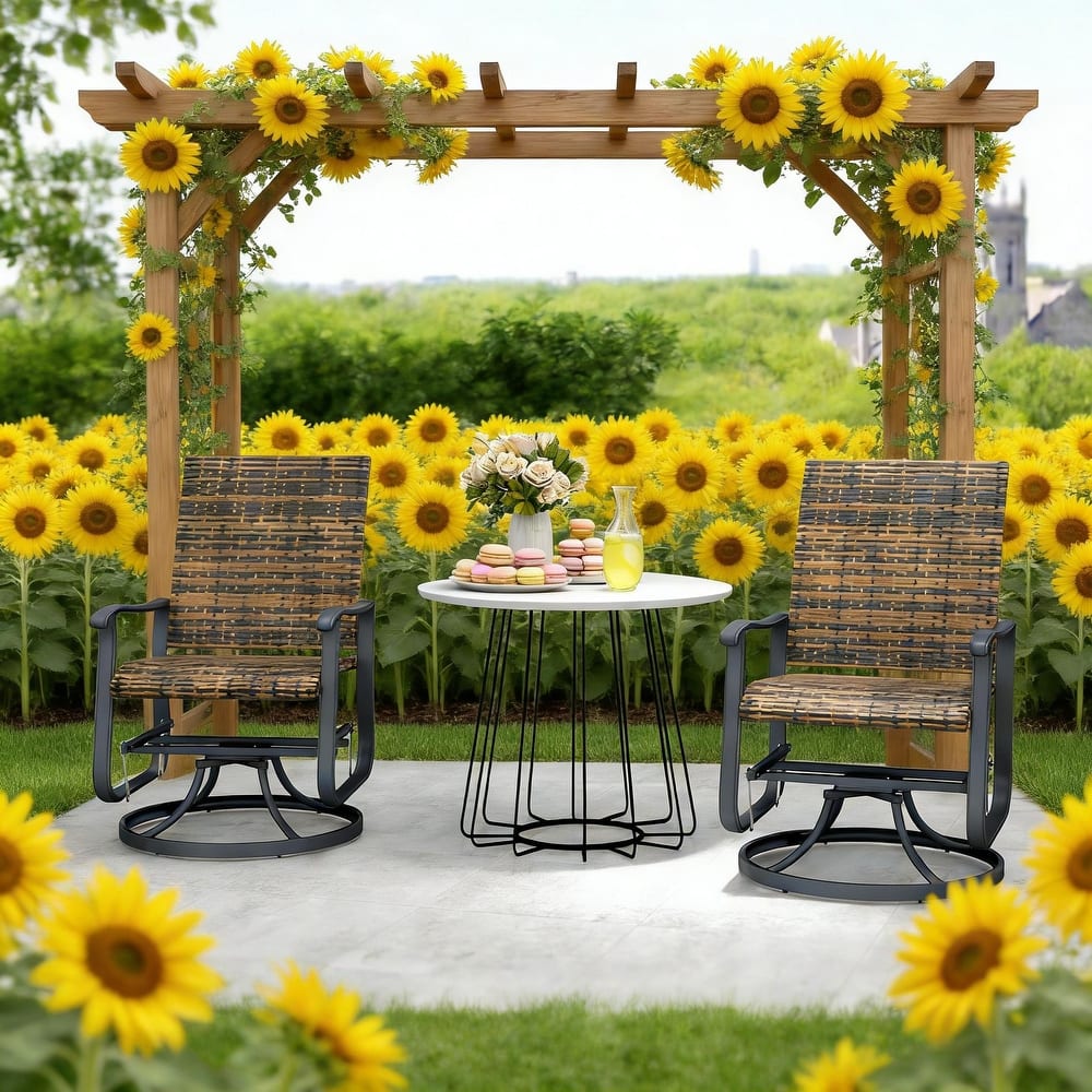 GDFStudio - Sebastian Outdoor Wicker Swivel Glider Chair Set of 2