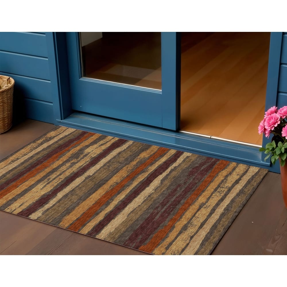 HomeRoots Striped Transitional Rectangle Outdoor Rug