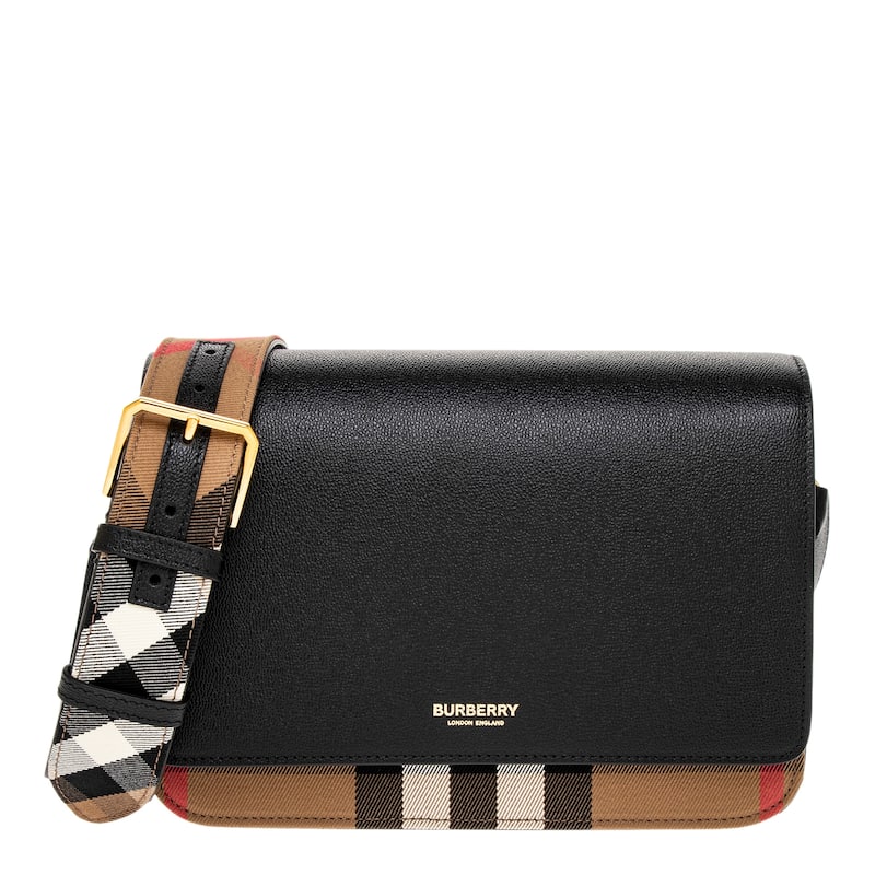Burberry Mackford Check and Crossbody Bag - Black and Multicolor
