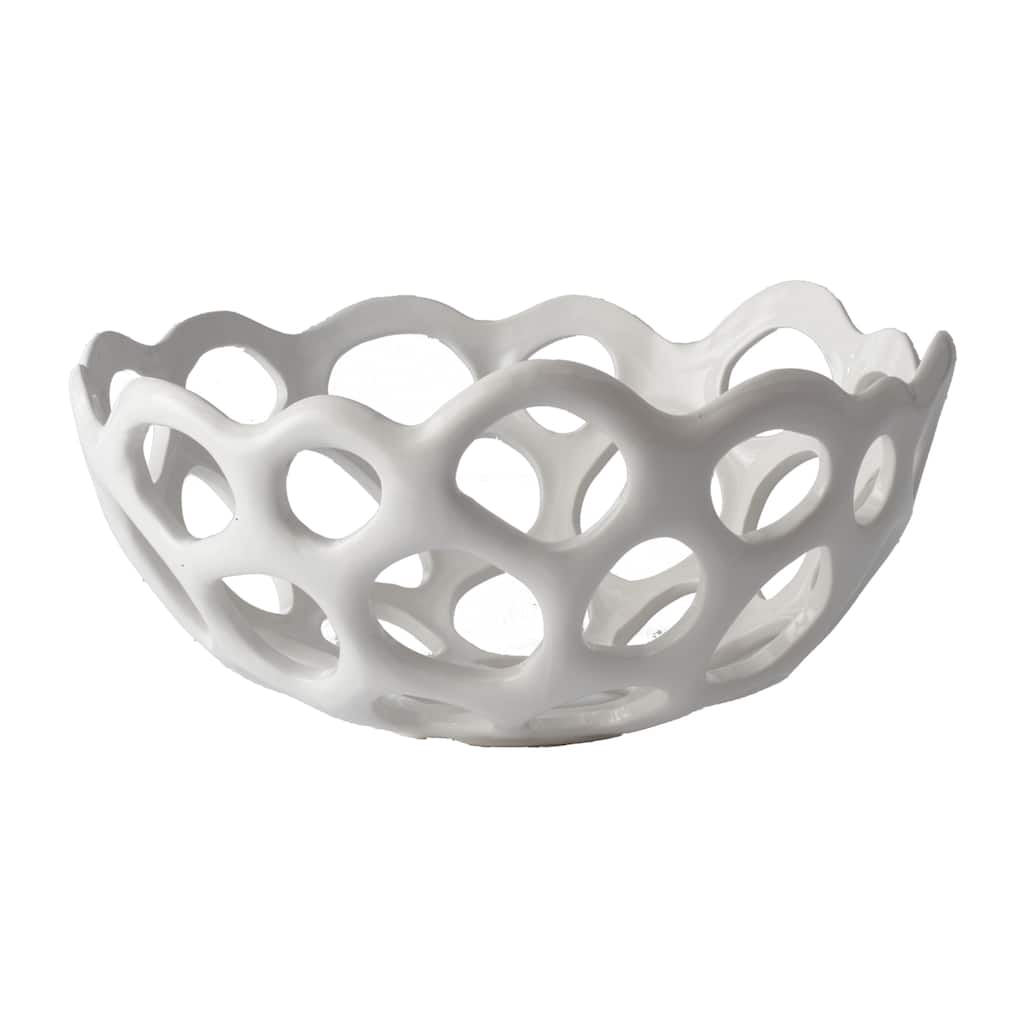 Atlas Perforated Porcelain Matte White Abstract Earthenware Bowl