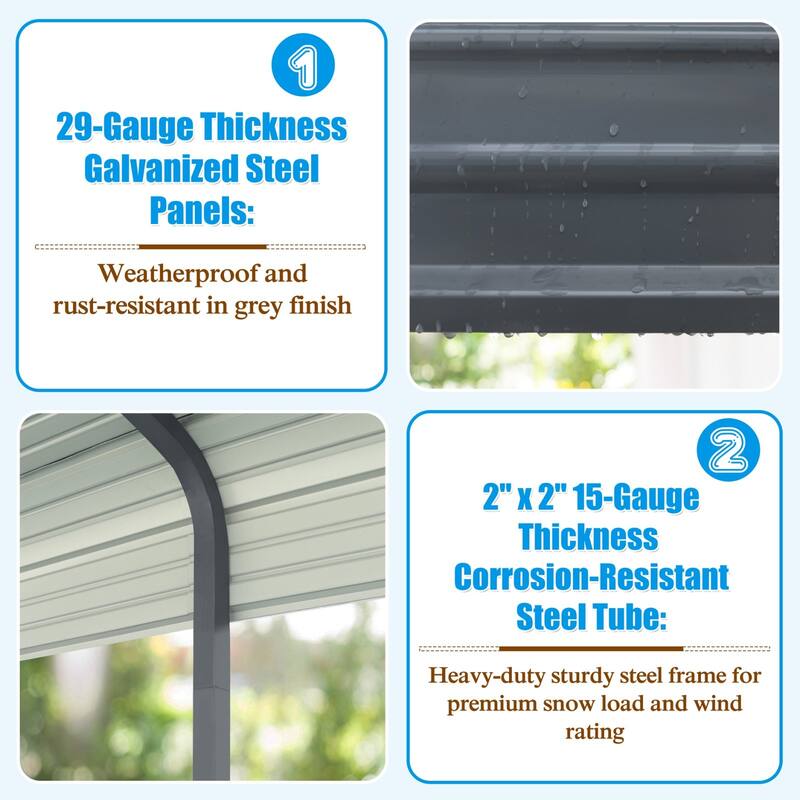 VEIKOUS Heavy Duty Metal Carport Galvanized Steel Shelter for Cars, Boats, and Tractors