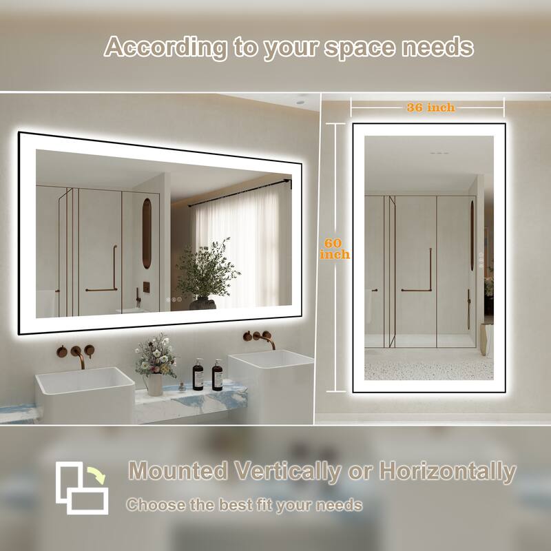 Rectangular Aluminum Framed Backlit and Front Light LED Wall Bathroom Vanity Mirror - N/A