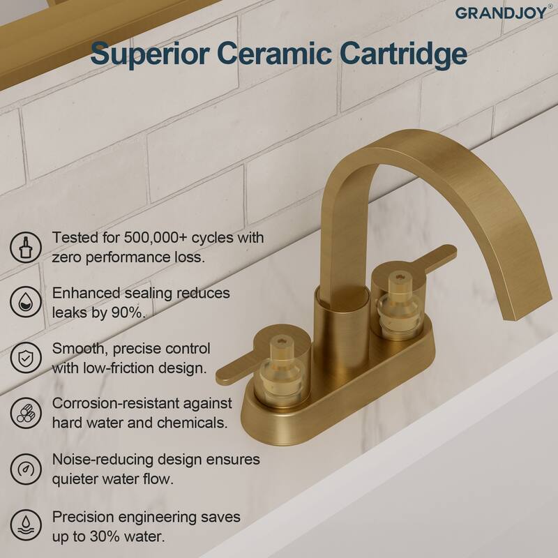 GRANDJOY Stainless Steel 6" Centerset Sink Faucet 2-Handle Waterfall Bathroom Faucet