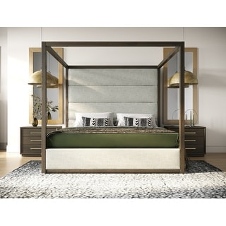 Modrest Manhattan Contemporary Canopy Brown Oak Bed