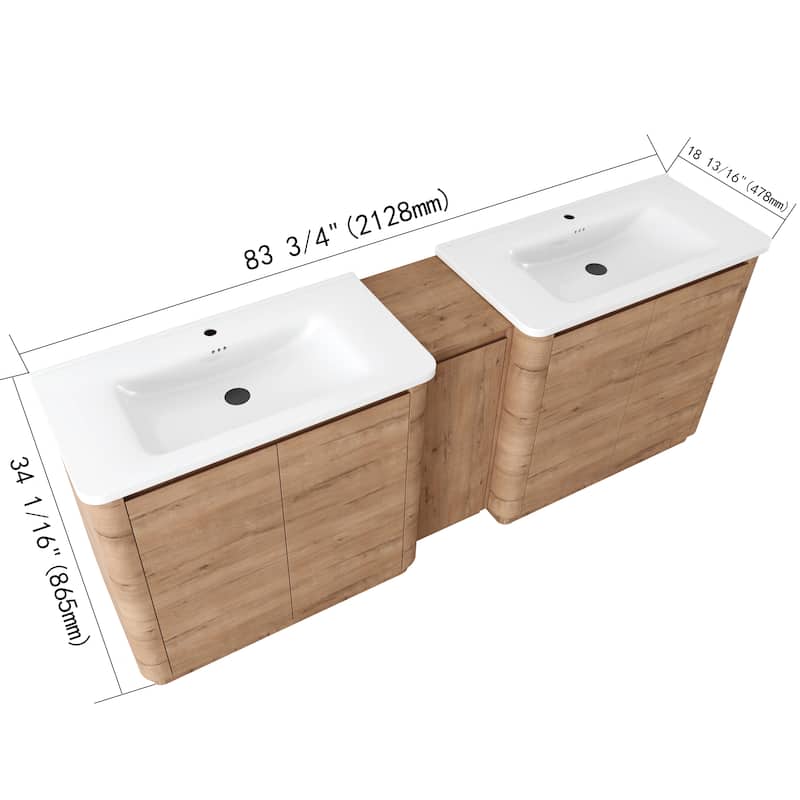 Bathroom Vanity With Sink In 36/40/48/52/60/64/84/92 Inch, Freestanding Bathroom Vanity With Doors and Adjustable Shelf
