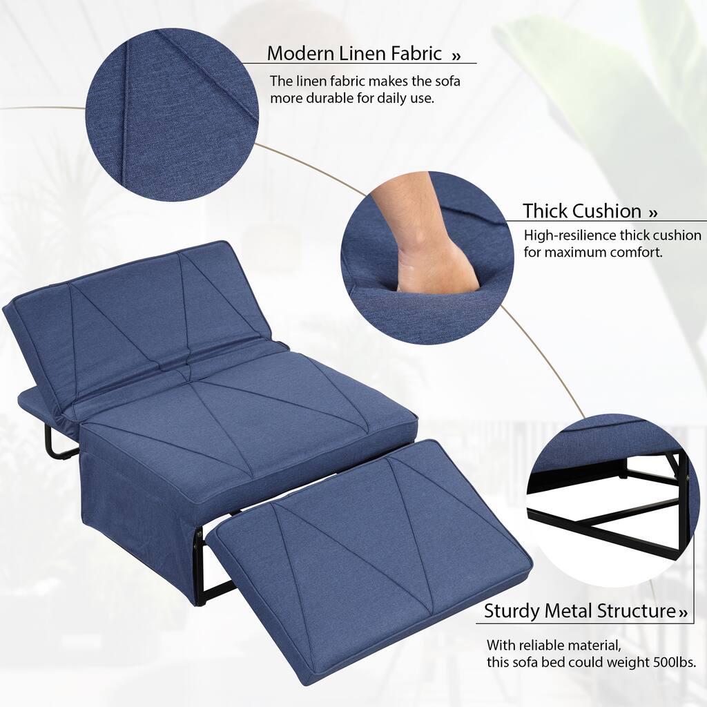 4-in-1 Folding Ottoman Sofa Bed Sleeper Chair Convertible Chair into Bed with Adjustable Backrest Sleeper Couch Bed