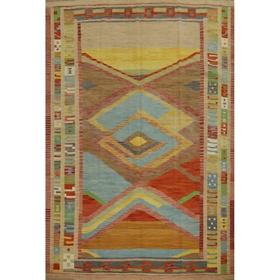 Hand Woven Oriental 100% Wool Carpet Southwestern Tribal Multi-Colored Kilim Area Rug - 9' 10'' X 8' 2''