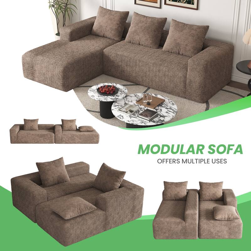 Modular Sectional Sofa with L-Shape Chaise Lounge, Corduroy Upholstered Boneless Cloud Couch, Full-Compressed Corner Sofa