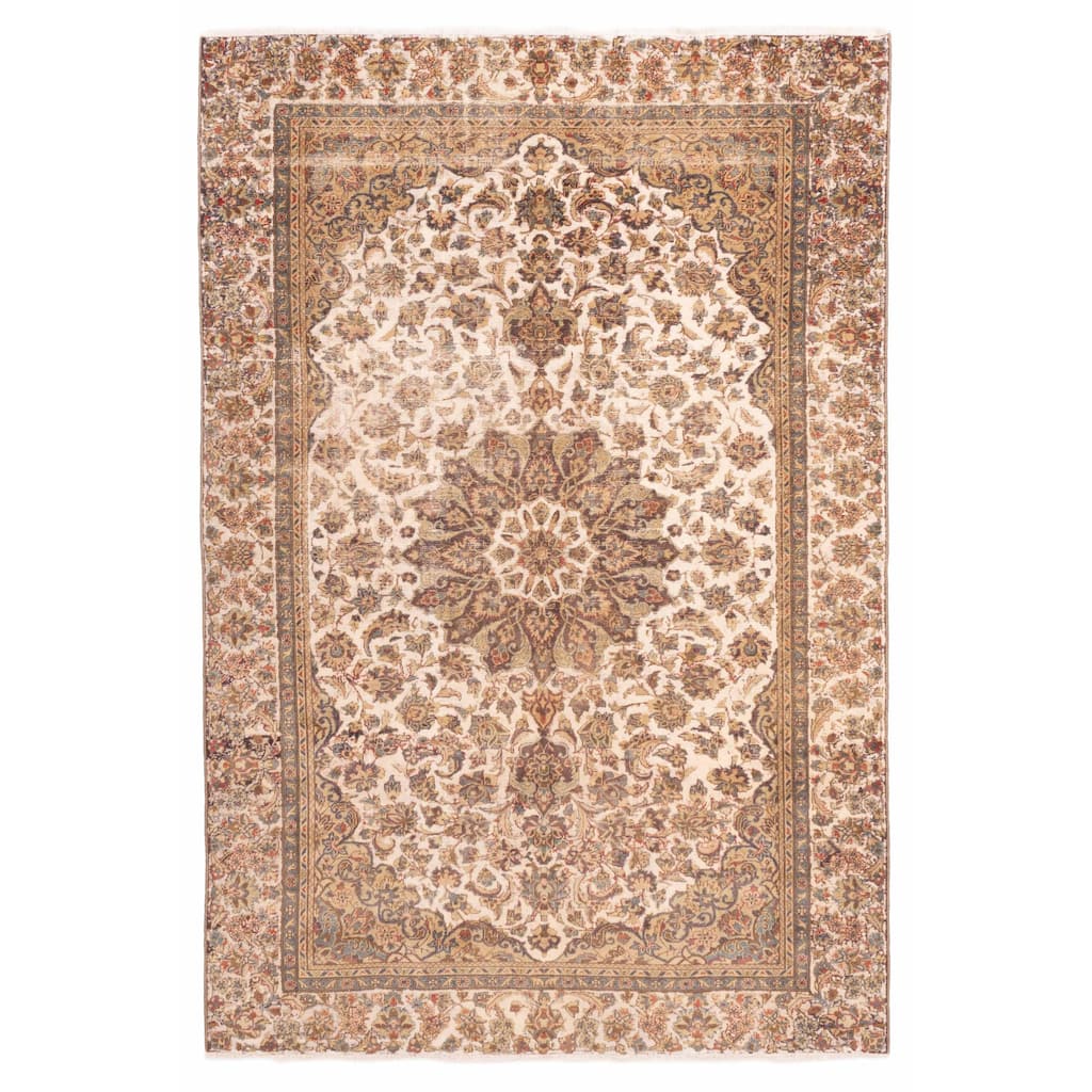 ECARPETGALLERY Hand-knotted Antalya Vintage Cream Wool Rug - 7'9 x 11'4