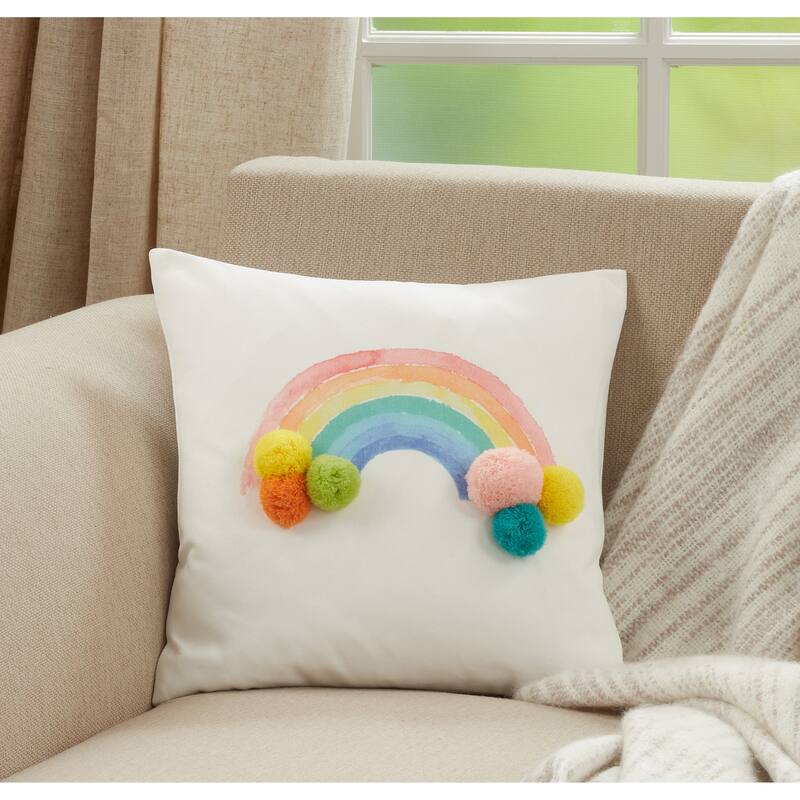 Rainbow Pom Pom Throw Pillow