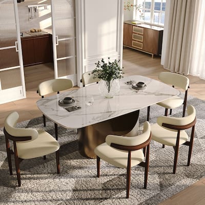 Modern Dining Table with Rectangular Sintered Stone Tabletop, Carbon Steel Leg, Minimalist Kitchen Dining Room Table