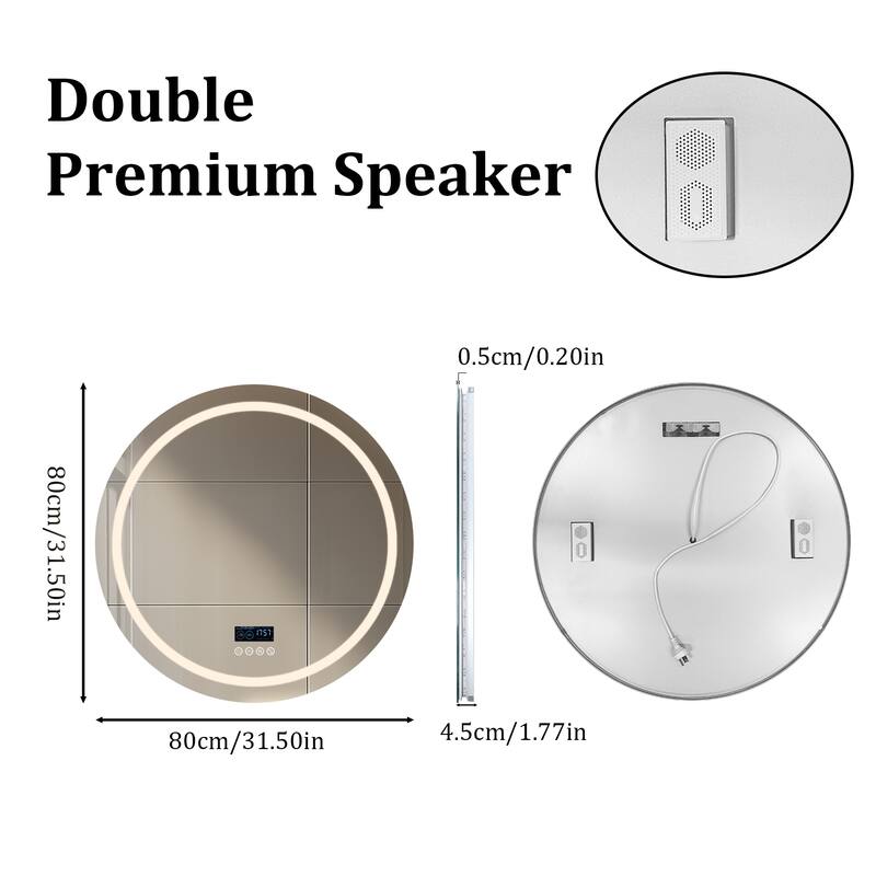 Smart LED Illuminated Fog-free Large Bathroom Mirror with Bluetooth Speakers, Digital Display