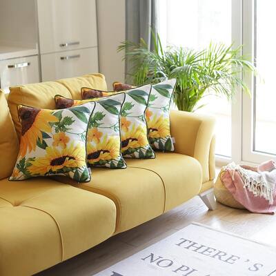 Fall Season Sunflowers Throw Pillow Covers 18''x18'' (Set of 4)