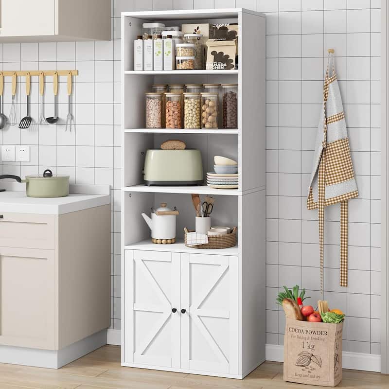 Tall Bookcase with Doors - White