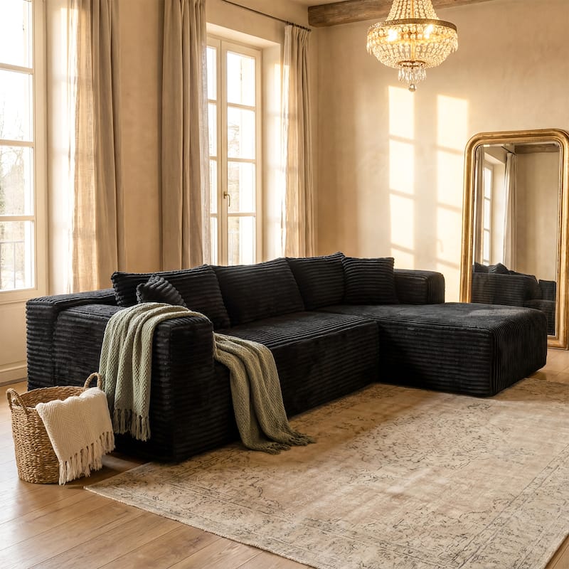 Black L-Shaped Compressed Foam Sofa – Ready-to-Use Sectional Couch with Chaise - Black