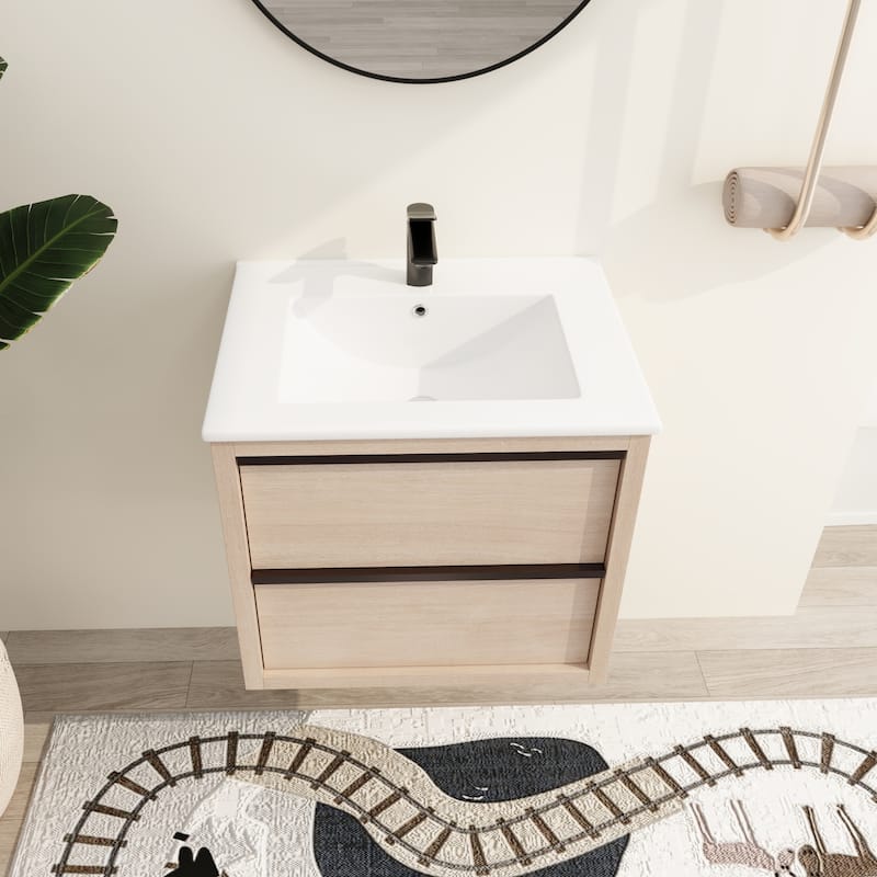 Malwee 24" Floating Bathroom Vanity, Wall Mounted Bathroom Vanity with Ceramic Sink,2 Soft Close Drawers