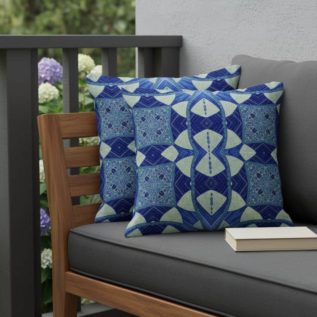 HomeRoots Set of Two 16" X 16" Blue and Green Blown Seam Eclectic Indoor Outdoor Throw Pillow - 16.00' X '16.00' X '5.00