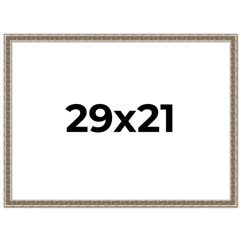 29x21 Frame Silver Versailles Ornate Solid Wood Picture Frame | 1 Inch