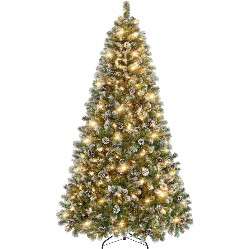 Yaheetech 4.5FT/6FT/7.5FT Pre-lit Frosted Artificial Christmas Tree with Stand Included, Green