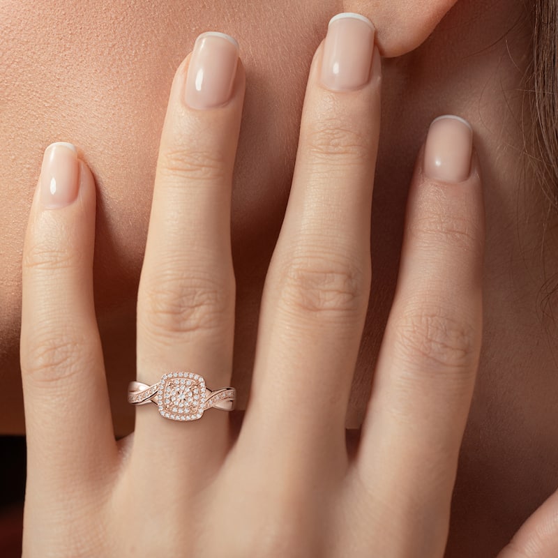 AEON Stellar Crown Cushion 0.25ct Lab Grown Diamond Cluster Double Halo Ring