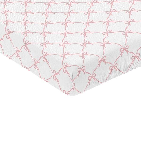 slide 2 of 6, Sweet Jojo Designs Pink Bows Girl Muslin 100% Cotton Fitted Crib Sheet - Bow for the Ballerina Ballet Dancer Princess Collection