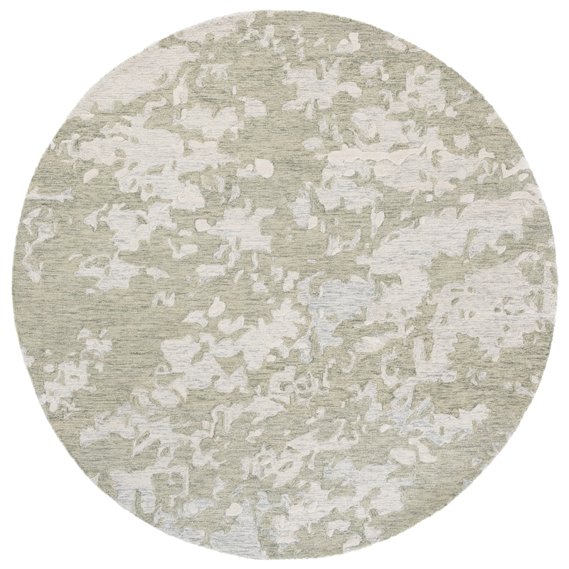 SAFAVIEH Handmade Pine Greth Contemporary Wool Rug - 6' Round - Sage Green/Ivory