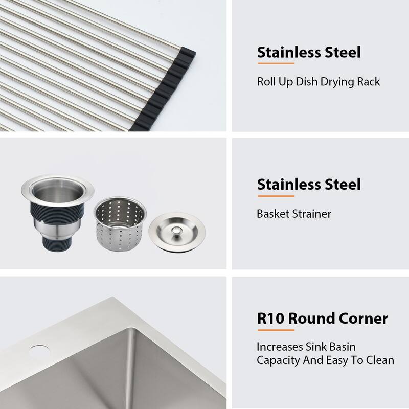 Drop-In Kitchen Sink with Bottom Grid and Basket Strainer