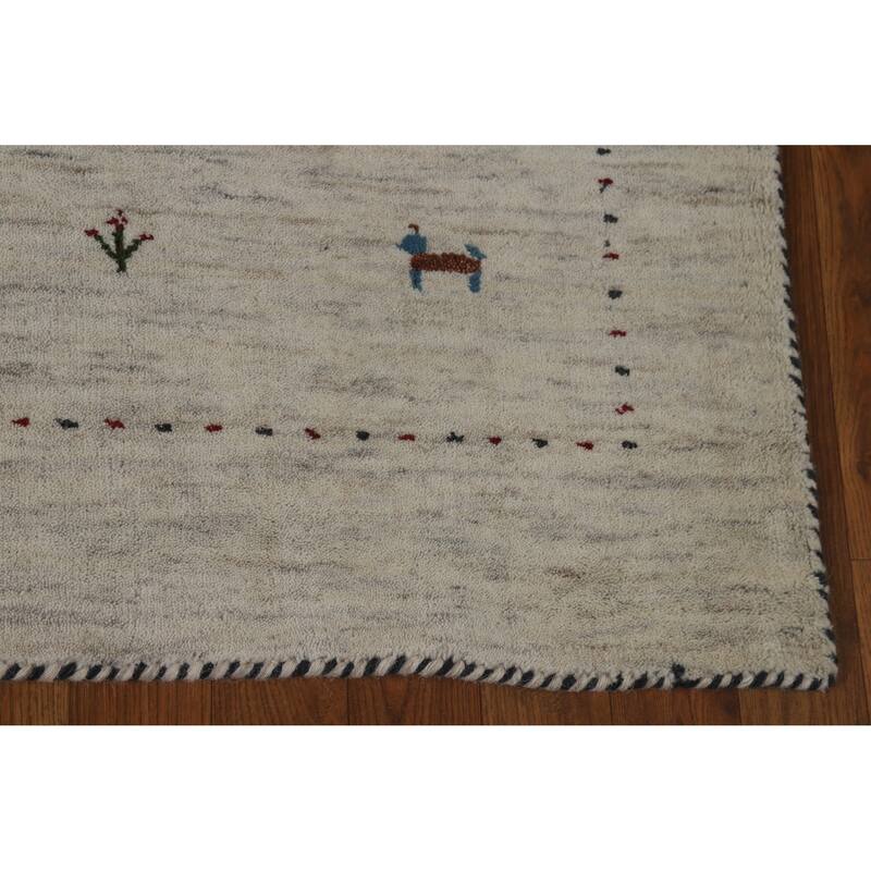 Gabbeh Oriental Rug Handmade Beige Tribal Wool Carpet - 4'4" x 5'10"