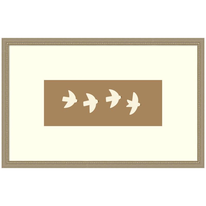 Kate and Laurel Minimalist Birds Panel 2 Brown by Laura Moss Framed Wall Art Print - 34x22 - Silver