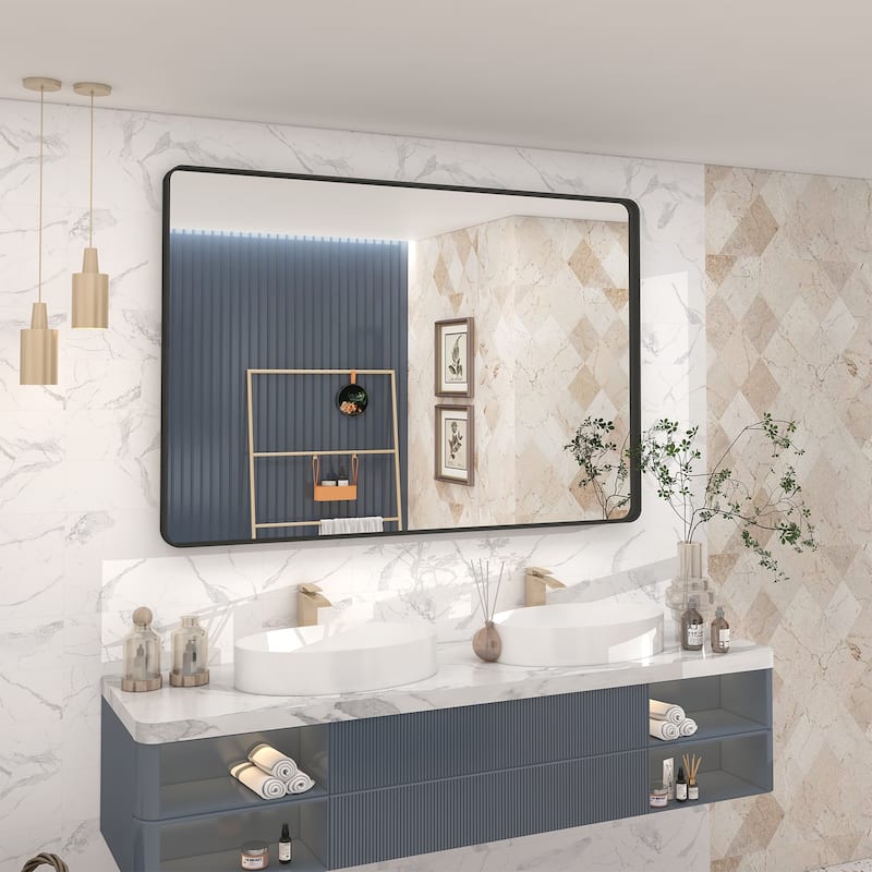 Bathroom Vanity Mirror with Aluminum Alloy Framed, Tempered Glass, Wall Mounted - 48x30